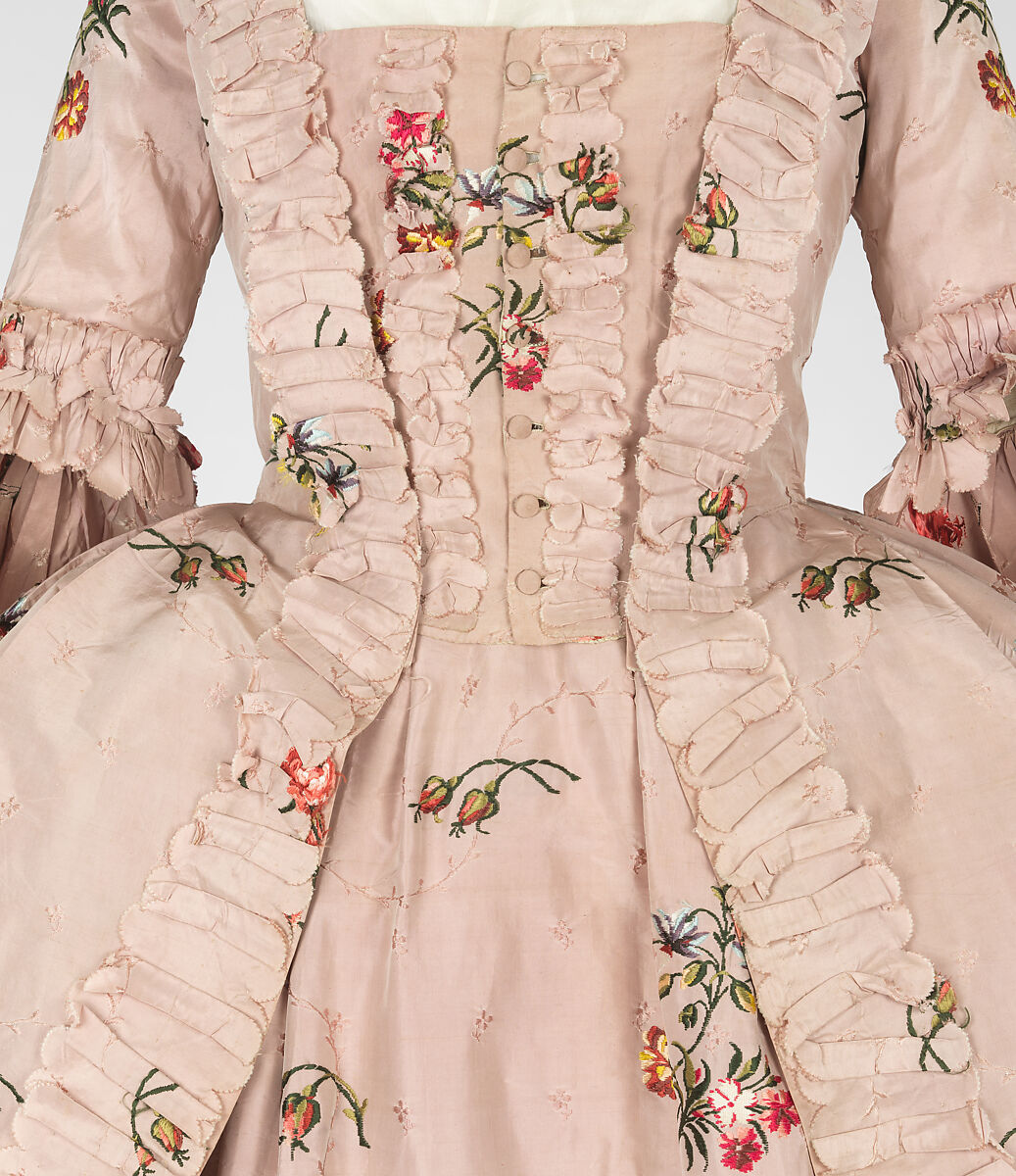 Robe à la française, silk, wool, linen, British