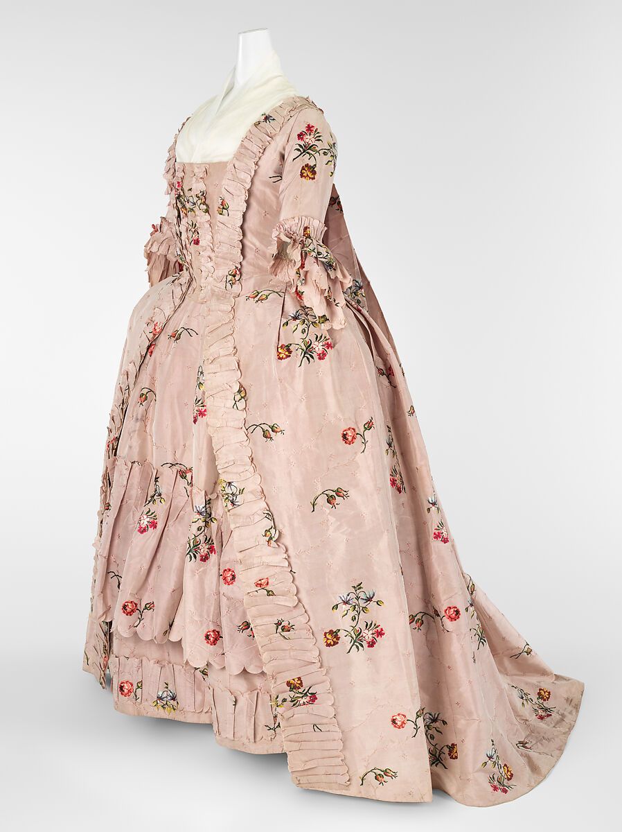 Robe à la française, silk, wool, linen, British