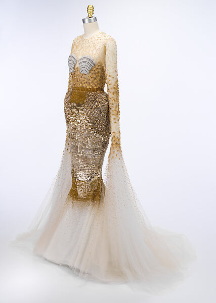 "Mermaid', Thom Browne (American, born 1965), (a) polyamide, silk, lurex, (b) polyamide, silk, lurex, (c) polyamide, silk, lurex, (d, e) leather, rubber, American