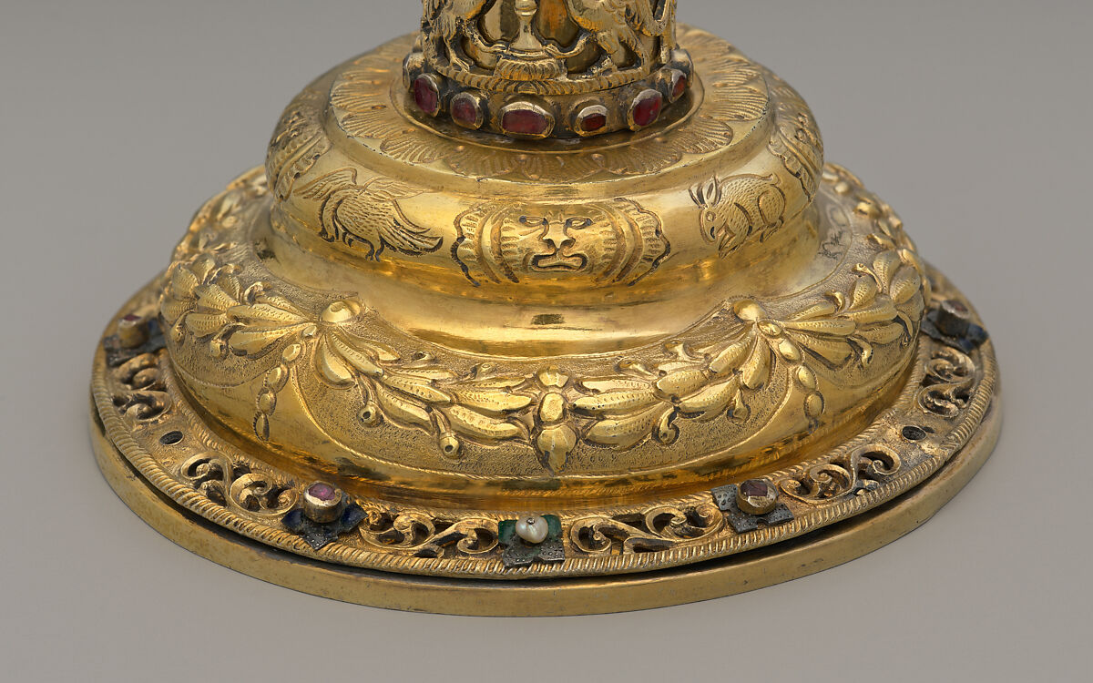 Pair of Torah finials (Rimmonim), Silver, partially gilded, rubies, emeralds, freshwater pearls, enamel, colored glass, Austrian, Galicia (present day Poland/Ukraine)