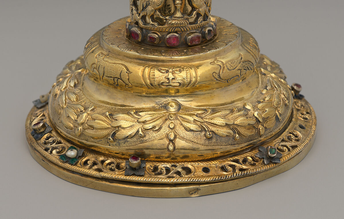 Pair of Torah finials (Rimmonim), Silver, partially gilded, rubies, emeralds, freshwater pearls, enamel, colored glass, Austrian, Galicia (present day Poland/Ukraine)