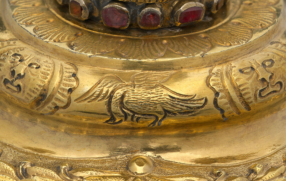 Pair of Torah finials (Rimmonim), Silver, partially gilded, rubies, emeralds, freshwater pearls, enamel, colored glass, Austrian, Galicia (present day Poland/Ukraine)