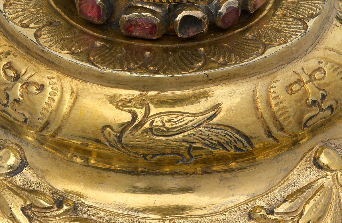 Pair of Torah finials (Rimmonim), Silver, partially gilded, rubies, emeralds, freshwater pearls, enamel, colored glass, Austrian, Galicia (present day Poland/Ukraine)