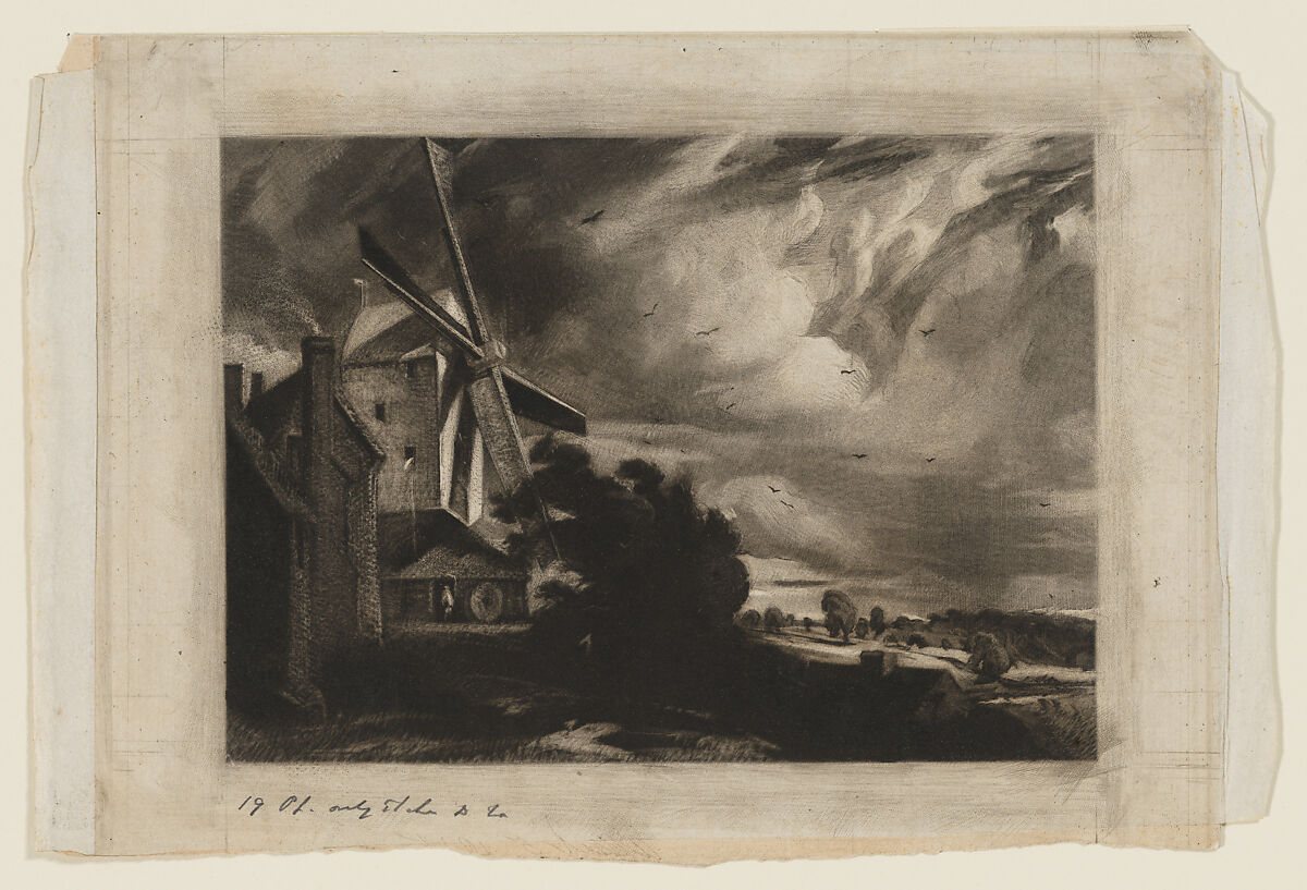 Mill near Colchester, David Lucas (British, Geddington Chase, Northamptonshire 1802–1881 London), Mezzotint 