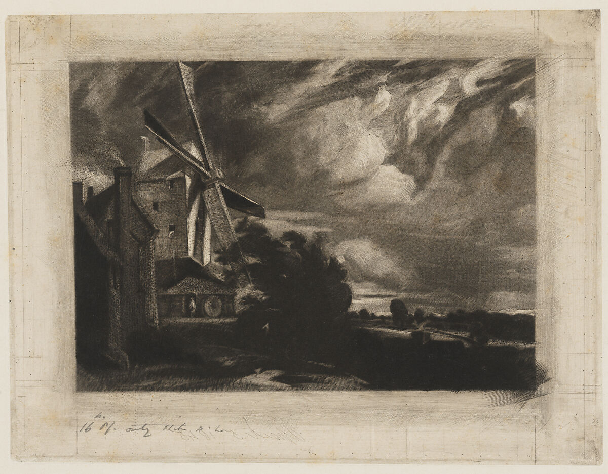 Mill near Colchester, David Lucas (British, Geddington Chase, Northamptonshire 1802–1881 London), Mezzotint 