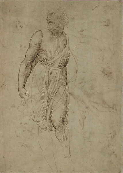 The Entombment (Composition Study for the Baglioni Altarpiece) (recto); Study after Michelangelo’s Marble Saint Matthew (verso), Raphael (Raffaello Sanzio or Santi) (Italian, Urbino 1483–1520 Rome), Pen and brown ink over black chalk and preliminary stylus underdrawing (recto), pen and brown ink (verso), on paper
