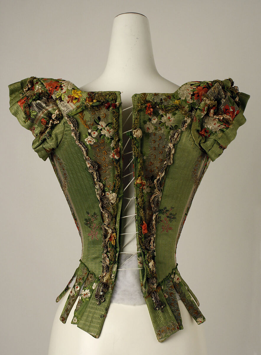 Bodice, silk, metal thread, European
