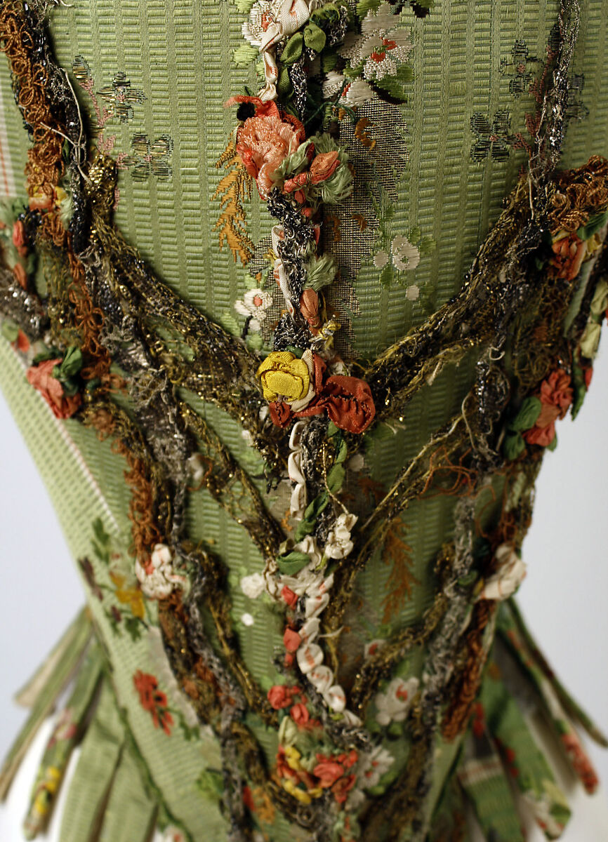 Bodice, silk, metal thread, European