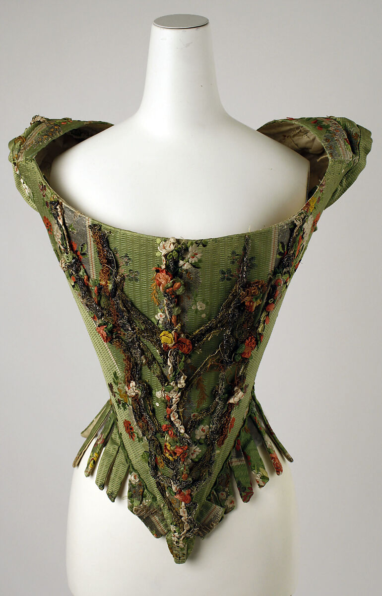 Bodice, silk, metal thread, European 