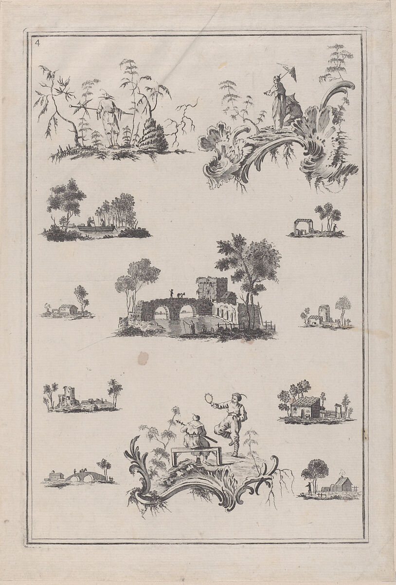 Plate from "Cahier de douzes Barques et Chariots Chinois", Jean Pillement (French, Lyons 1728–1808 Lyons), Etching 