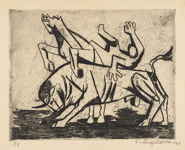 The Attack (Embestial), Raúl Anguiano (Mexican, 1915–2006), Etching 