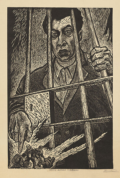 David Alfaro Siqueiros in Prison, Arturo García Bustos (Mexican, Mexico City 1926–2017), Linocut 