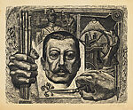 The Arts (Las Artes): a printing press, a sculptor, a hand holding brushes