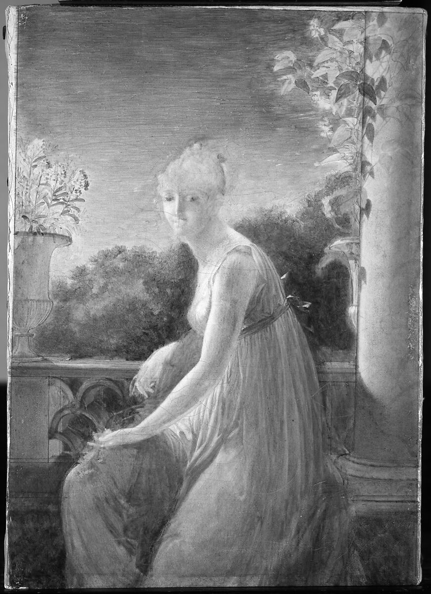 A Woman Seated on a Balustrade, Marie Denise Villers (French, Paris 1774–1821 Paris (?)), Oil on canvas