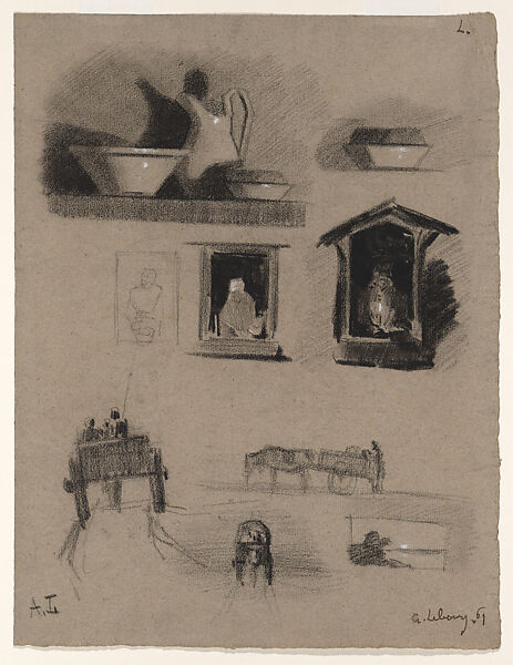 Sheet of Studies, Albert-Charles Lebourg (French, 1849–1928), Conte crayon heightened with white 