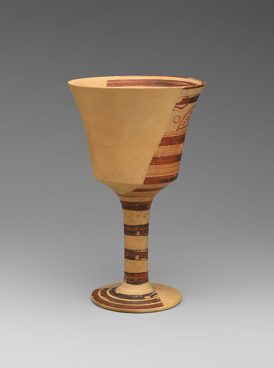 Terracotta chalice with bull's heads, terracotta, Mycenaean