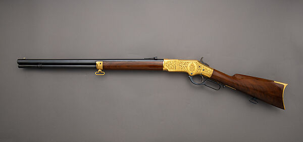 Winchester Model 1866 Rifle Presented to Guillermo Crespo (Serial Number 36174) with Case, Winchester Repeating Arms Company (American, New Haven, Connecticut, founded 1866), Wood (walnut, rosewood), steel, iron, gold, nickel silver, copper-alloy, brass, velvet, paper, American, New Haven, Connecticut and New York