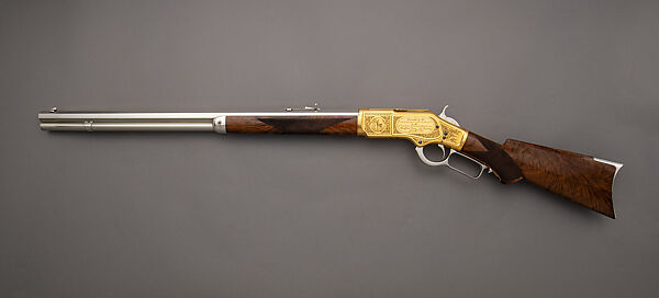 Winchester Model 1873 Rifle Presented by the Tibbits Veteran Corps of Troy, NY to the First Company Governors Foot Guard (Serial Number 86598) with Case, Winchester Repeating Arms Company (American, New Haven, Connecticut, founded 1866), Wood (walnut, ebony), steel, iron, gold, nickel, copper-alloy, brass, leather, velvet, silk, American, New Haven, Connecticut
