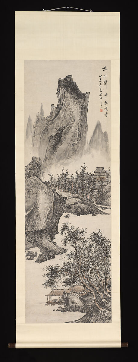 Reading Daoist Scriptures by a Flowing Stream, Zhu Angzhi (Chinese, 1764–after 1841), Hanging scroll; ink on paper, China