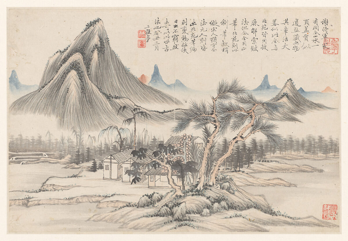 Landscapes, Li Jian (Chinese, 1747–1799), Four album leaves; ink and color on paper, China