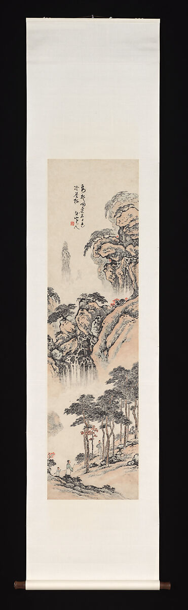 Landscape with a poem by Wang Wei, Li Kui (Chinese, 1789–1876), Hanging scroll; ink and color on paper, China