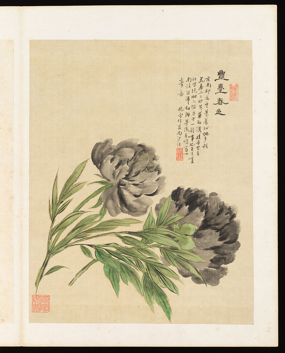 Flowers, Liang Yuwei (Chinese, 1844–1917), Album of twelve leaves; ink and color on silk, China