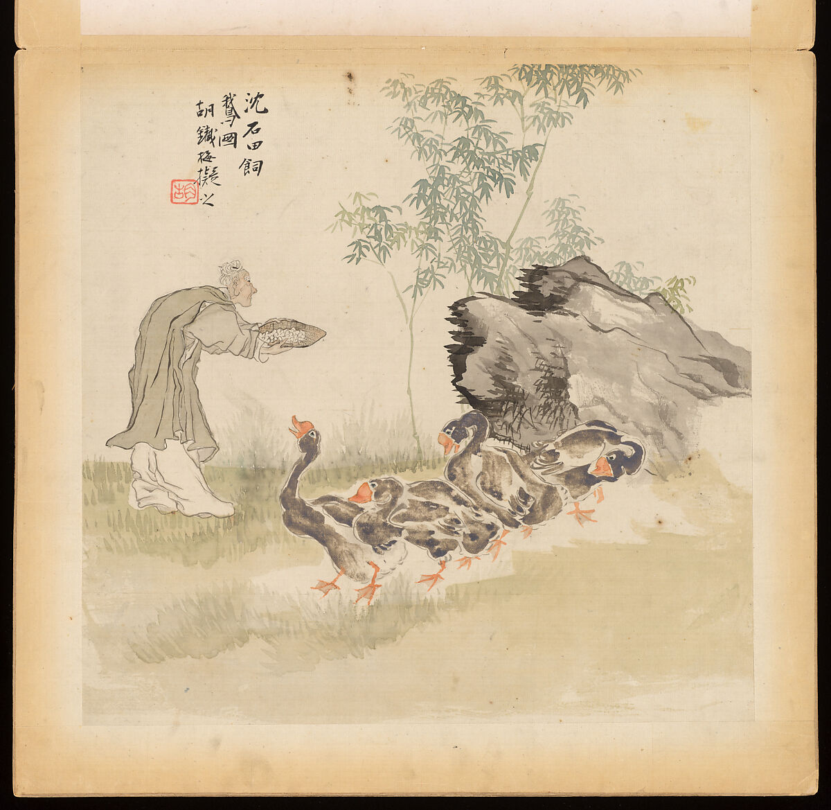 Historical and legendary figures, Hu Zhang (Chinese, 1848–1899), Album of twelve leaves; ink and color on silk, China