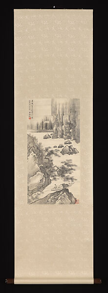 Landscape with fisherman, Jin Cheng (Chinese, 1878–1926), Hanging scroll; ink on paper, China