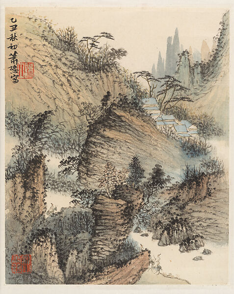 Landscapes after Shitao, Xiao Sun (Chinese, 1883–1944), Four album leaves; ink and color on paper, China