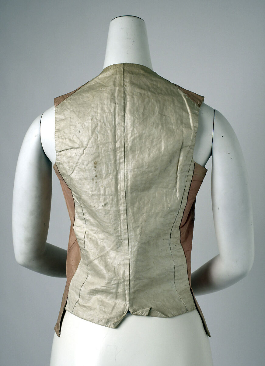 Riding waistcoat, silk, linen, probably British