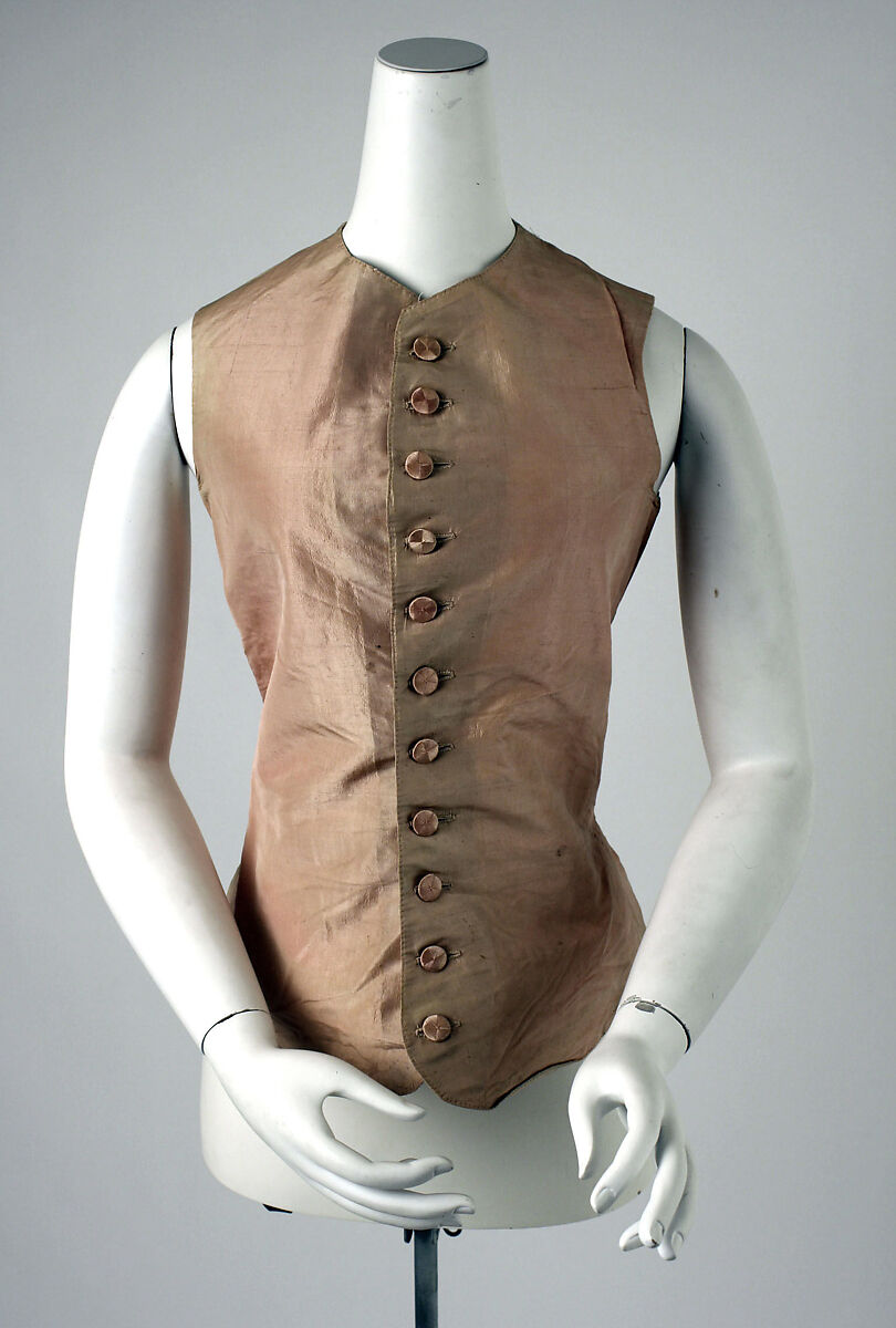 Riding waistcoat, silk, linen, probably British 