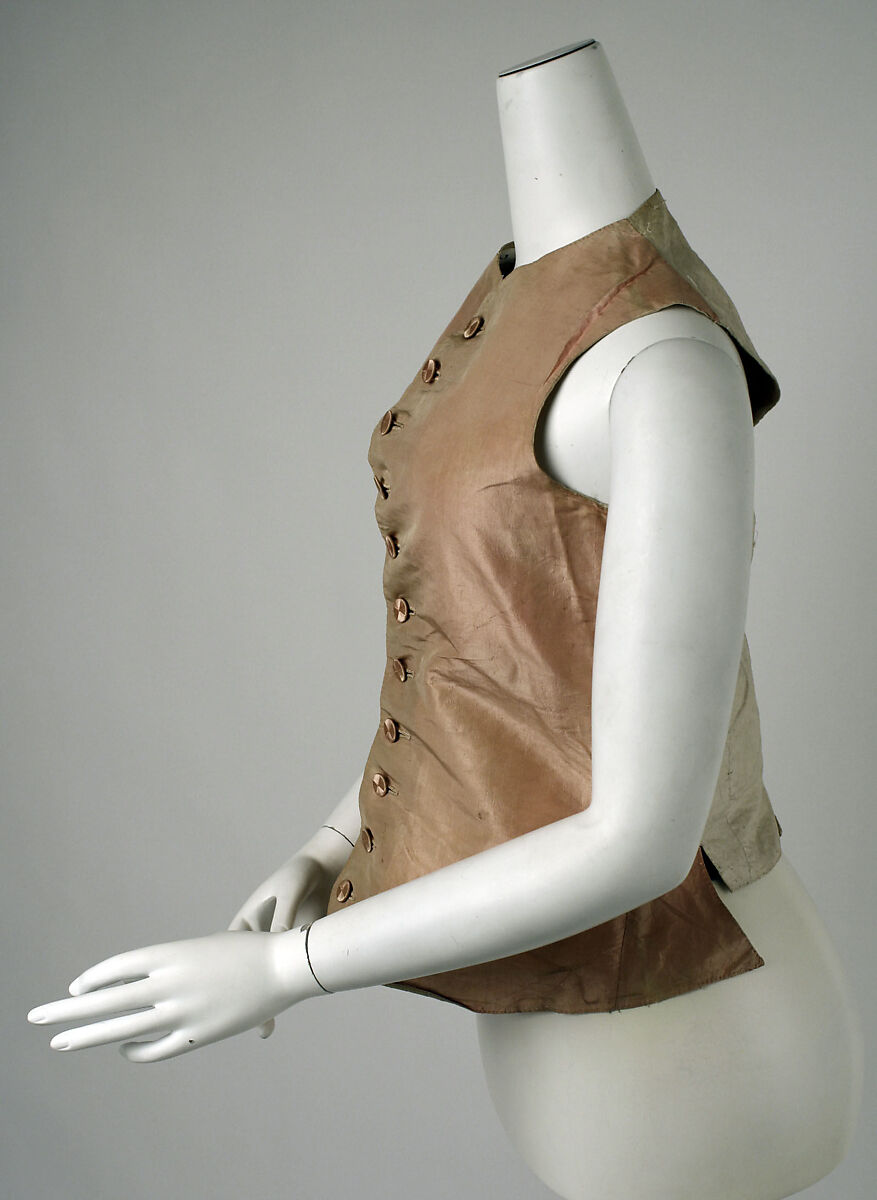 Riding waistcoat, silk, linen, probably British