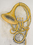 French Horn. Unwound. Hanging, Claes Oldenburg (American (born Sweden), Stockholm 1929–2022 New York), Charcoal and pastel on paper