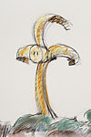 Proposal for a Lighthouse in the Form of a Banana Peel, for the Coast of New Zealand, Claes Oldenburg (American (born Sweden), Stockholm 1929–2022 New York), Charcoal and pastel on paper
