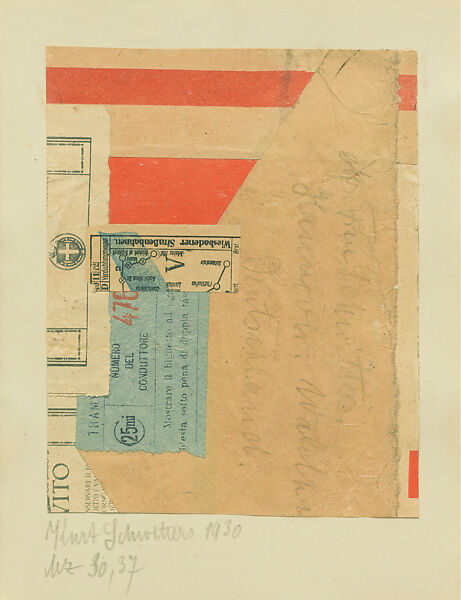 Mz 30,37, Kurt Schwitters (German, Hanover 1887–1948 Kendal), Collage, paper on paper 