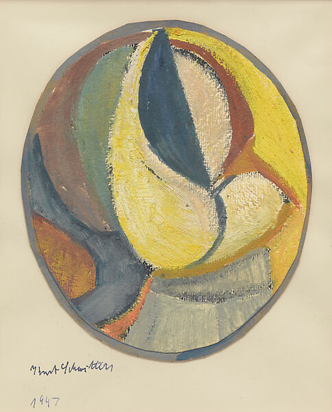 Ohne Titel (Ovales Bild mit geschwungener Tropfenform), Kurt Schwitters (German, Hanover 1887–1948 Kendal), Oil on cardboard 