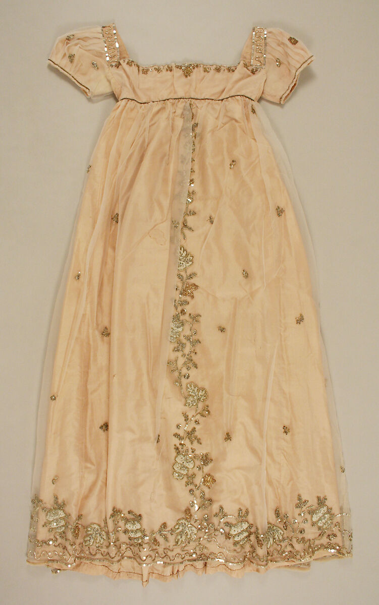 Dress, silk, metallic thread, French 