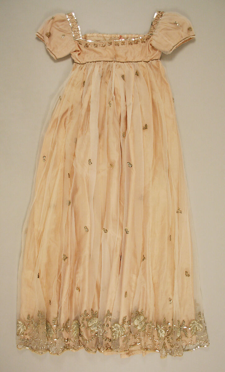 Dress, silk, metallic thread, French