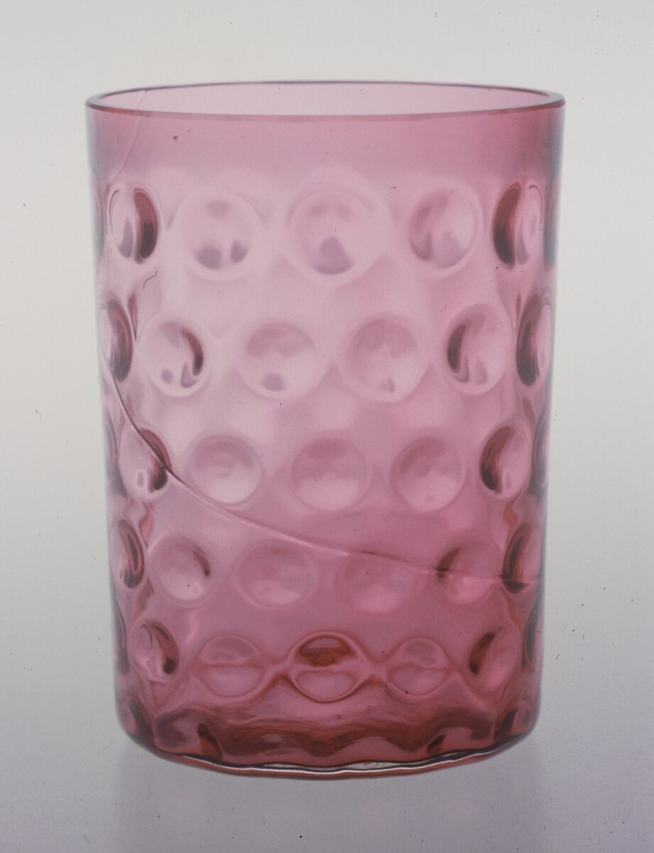 Tumbler, Hobbs, Brockunier and Company (1863–1891), Blown cranberry glass, two-piece mold, American 