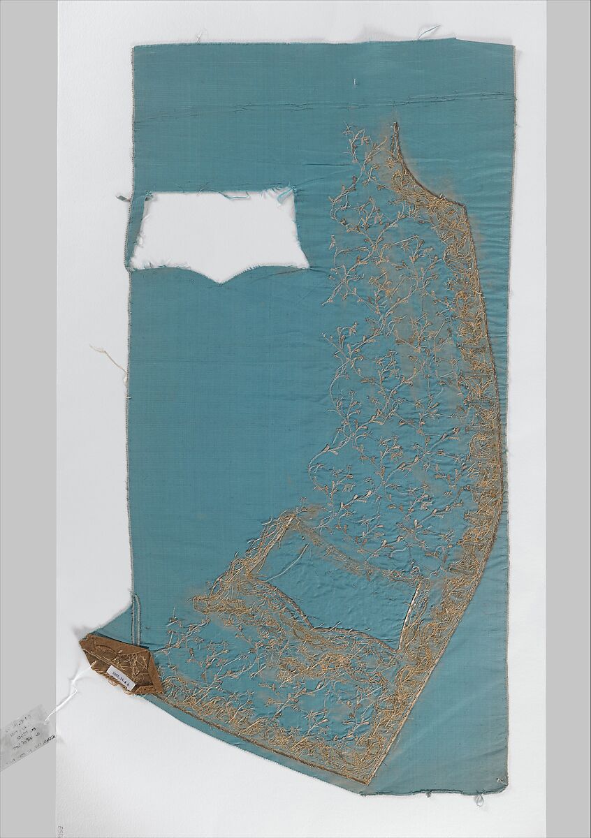 Waistcoat front panels, Metal thread embroidery and sequins on silk, European