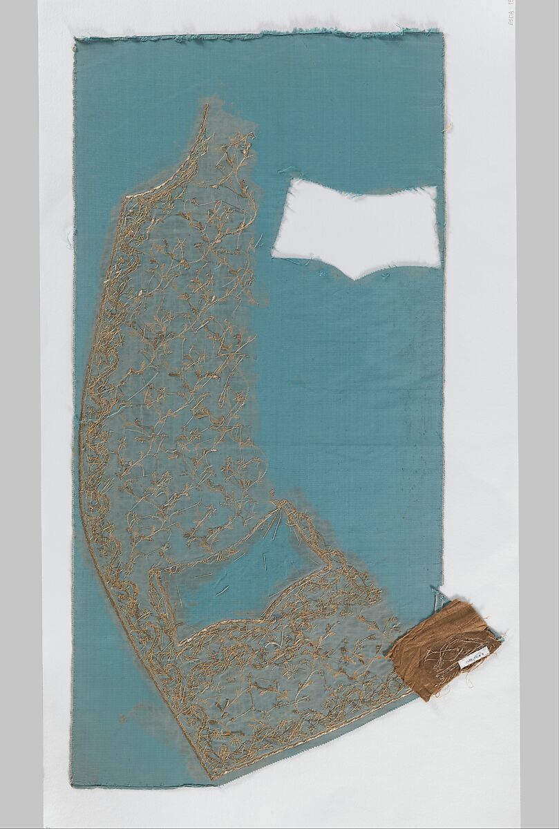 Waistcoat front panels, Metal thread embroidery and sequins on silk, European