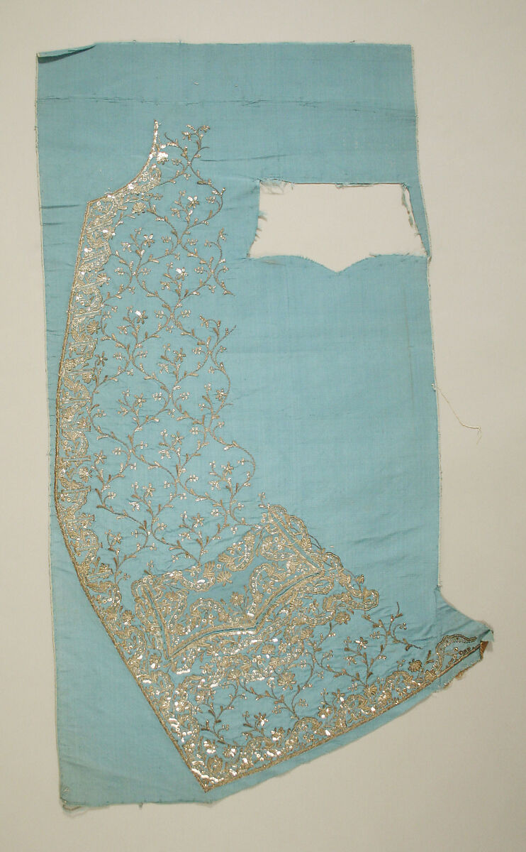 Waistcoat front panels, Metal thread embroidery and sequins on silk, European