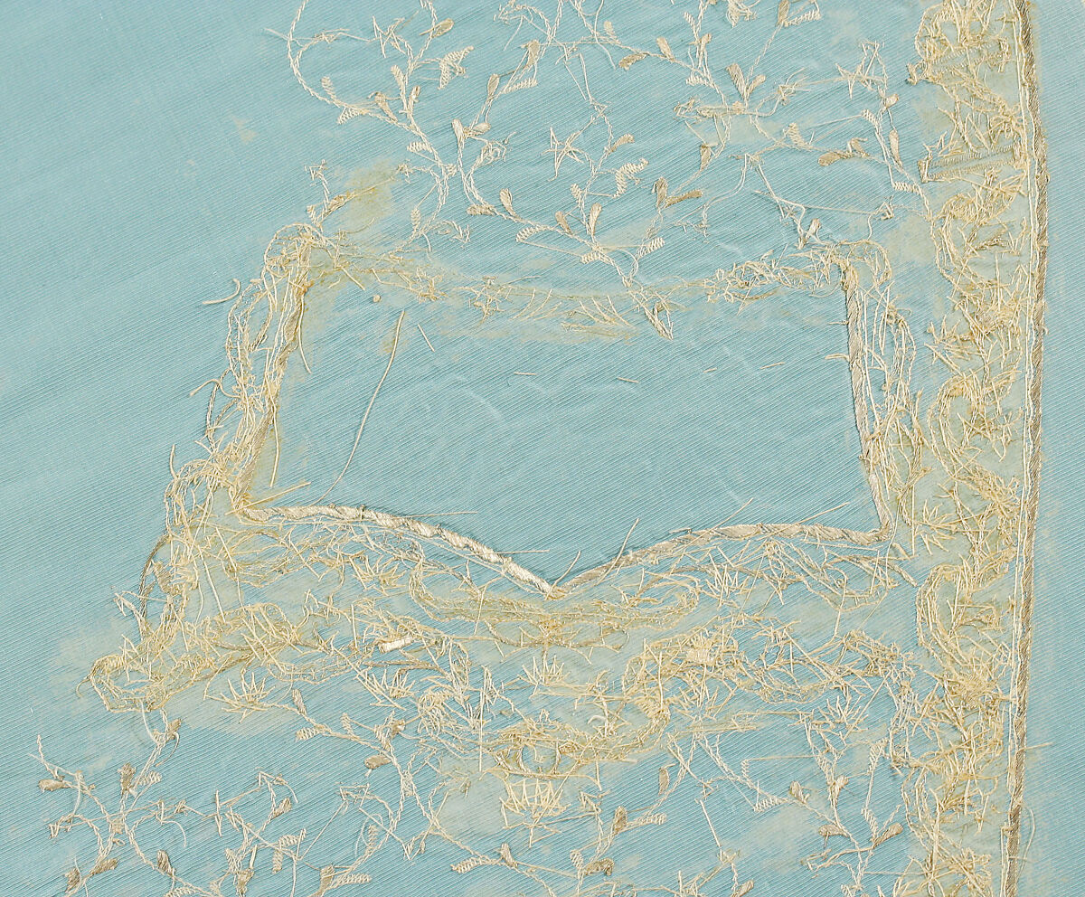 Waistcoat front panels, Metal thread embroidery and sequins on silk, European