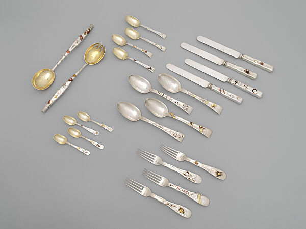 Selection of Flatware from a Sixty-Two-Piece Service, Tiffany & Co., Silver, copper, brass, gold, silver gilt, other alloys