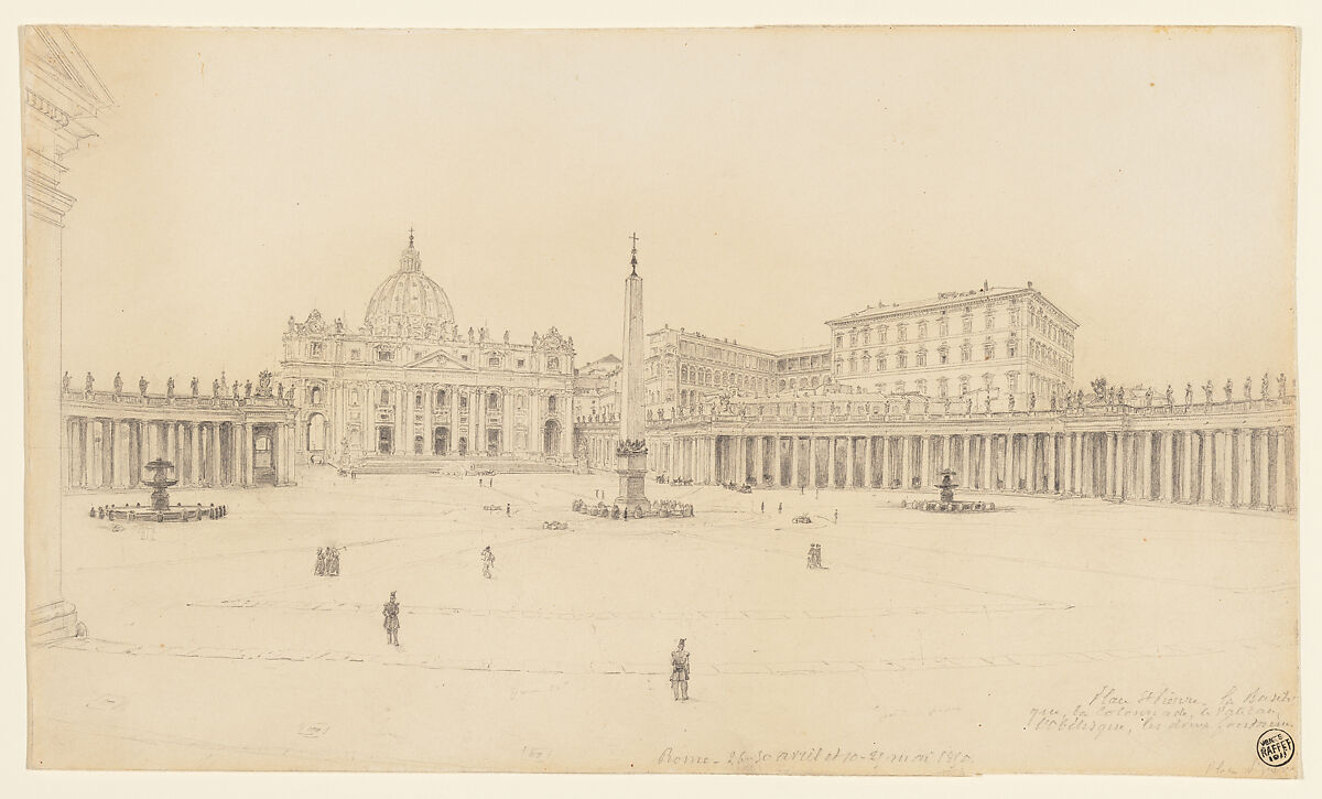 View of St. Peter’s Square, Rome, Auguste Raffet (French, Paris 1804–1860 Genoa), Graphite 