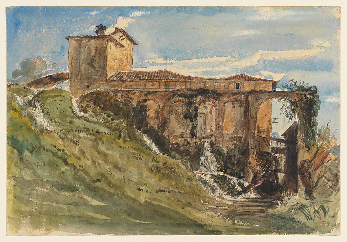 A Villa near Rome, Paul Huet (French, Paris 1803–1869 Paris), Watercolor over graphite 