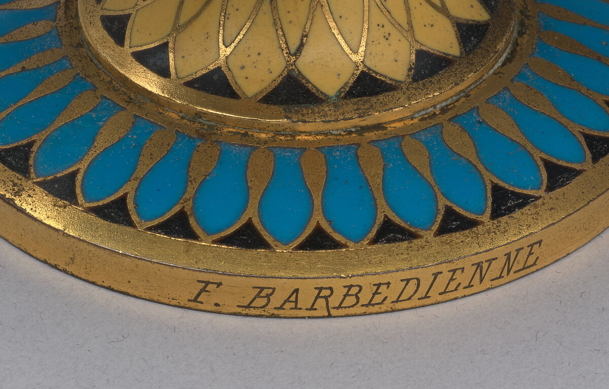 Bowl on stand, Design attributed to Louis-Constant Sévin (French, Versailles 1821–1888 Neuilly-sur-Seine), Gilt brass, polychrome cloisonné enamel, French, Paris