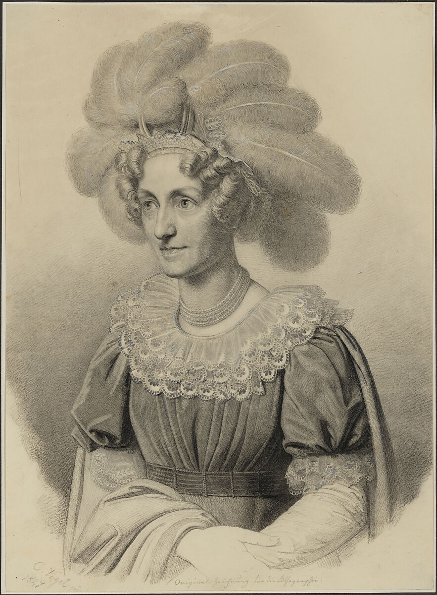 Portrait of Maria Theresia, Queen of Saxony, Carl Christian Vogel von Vogelstein (German, 1788–1868), Graphite, black chalk, and opaque white watercolor 