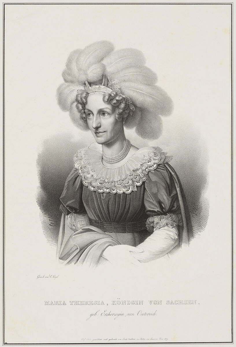 Portrait of Maria Theresia, Queen of Saxony, Ludwig Theodor Zöllner (German, 1796–1860), Lithograph 