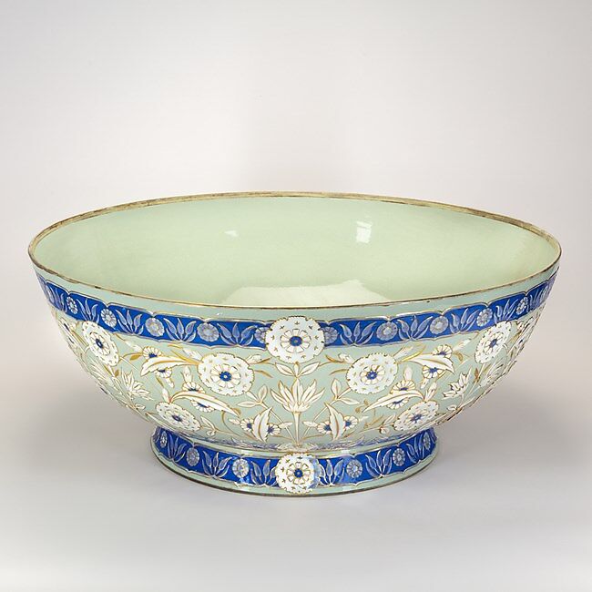 Large Ceramic Bowl, Sèvres Manufactory (French, 1740–present), Hard-paste porcelain; pâte-sur-pâte, polychrome glaze, and gold